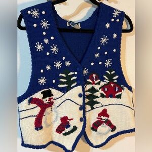 Bryn Connelly Christmas Sweater Vest Sz Medium Knit blue Snowmen